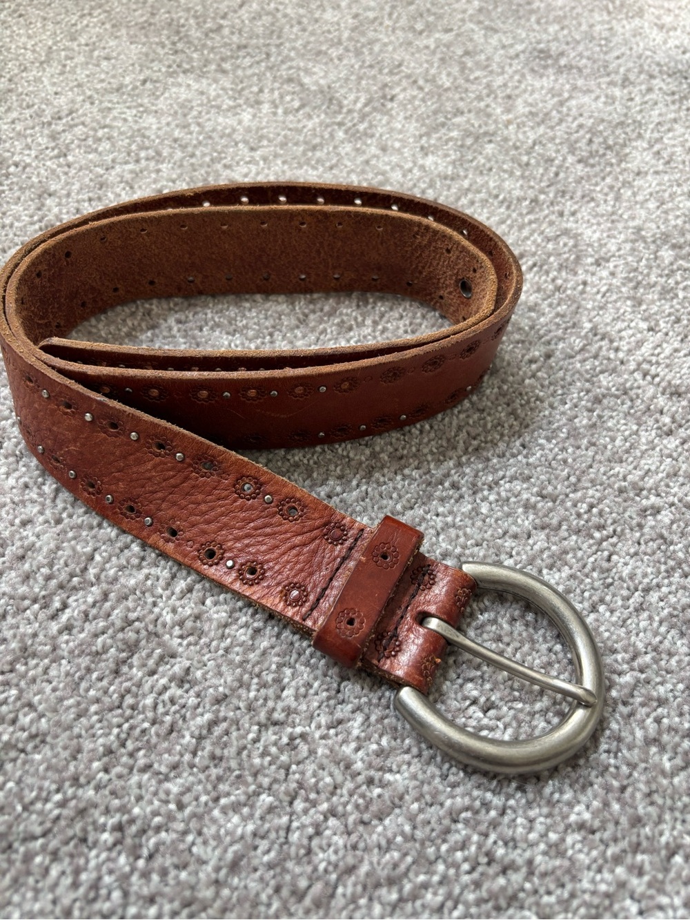 Fossil Brown Leather Belt with Silver Hardware